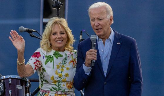 First lady Jill Biden and President Joe Biden celebrate the Fourth of July holiday at the White House in Washington on Monday.