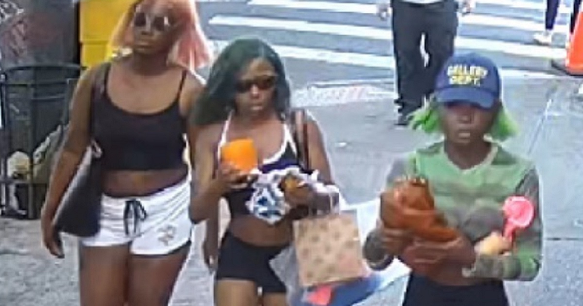 The three suspect in a July 9 bus attack in New York City are pictured from a sidewalk security camera.
