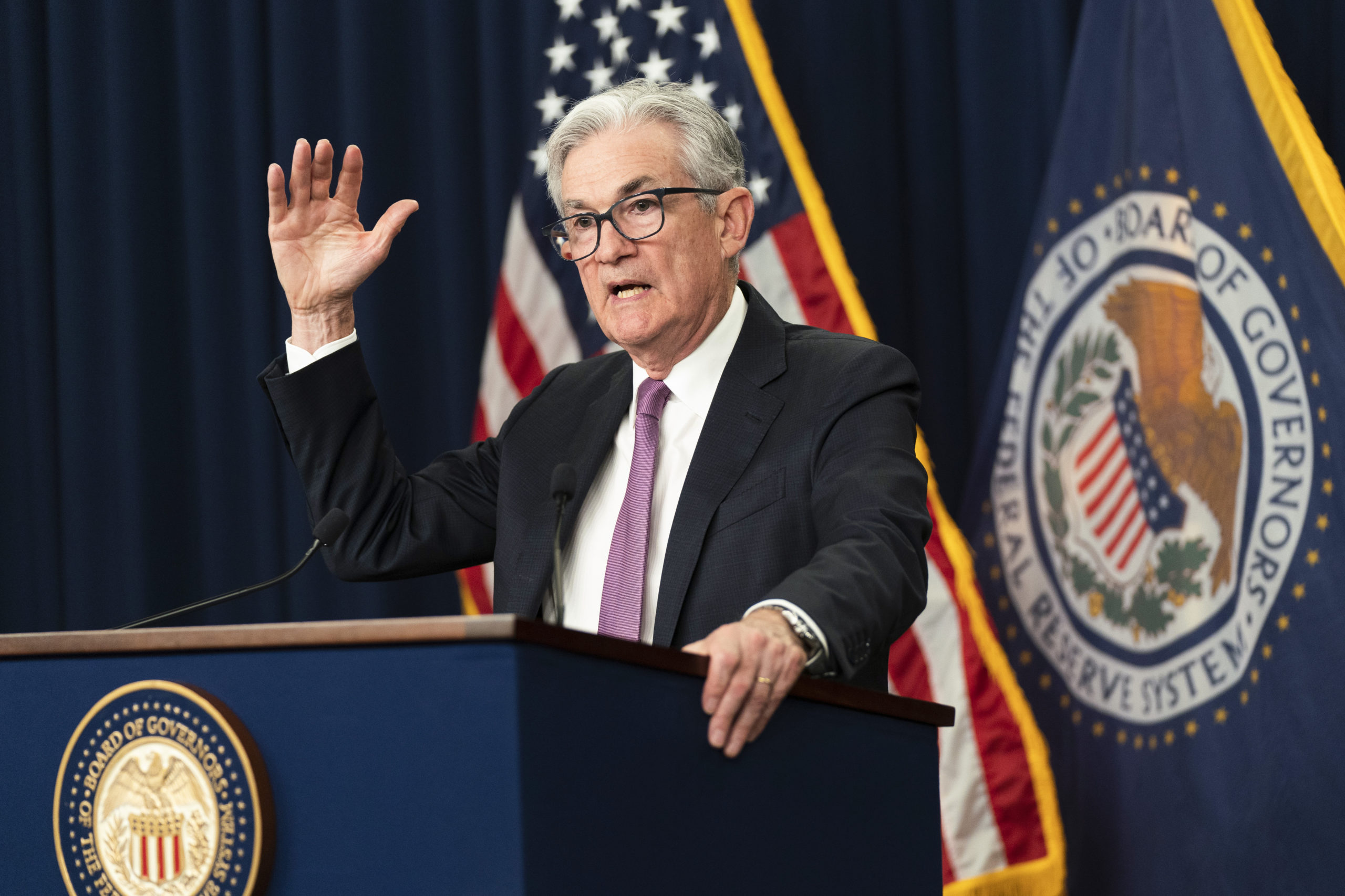 Federal Reserve Chairman Jerome Powell speaks during a news conference at the Federal Reserve Board building in Washington July 27.