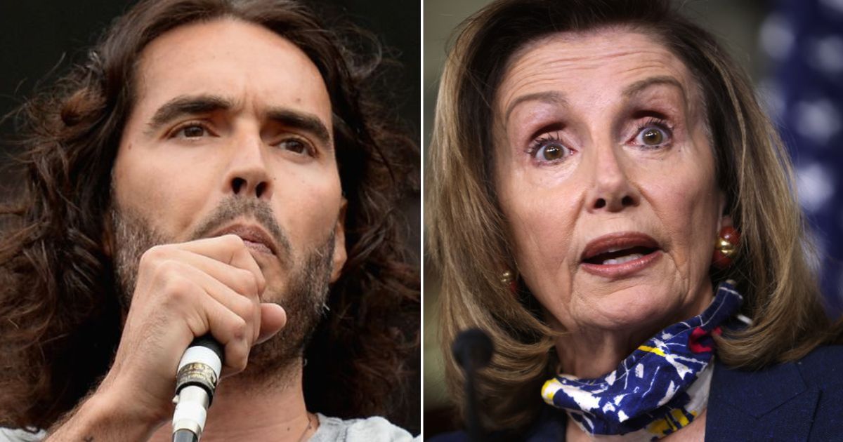 Actor Russell Brand, left, criticized House Speaker Nancy Pelosi, right, in a recent YouTube video.