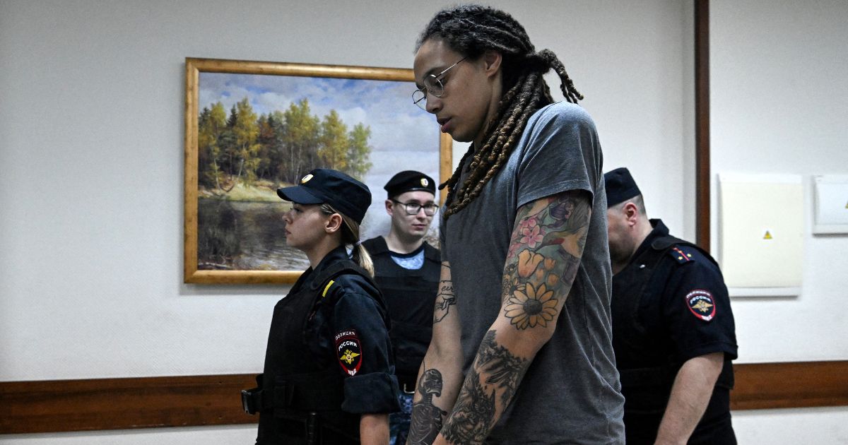 US basketball player Brittney Griner leaves a courtroom in Khimki outside Moscow on Thursday.