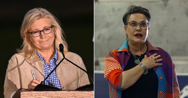 In Tuesday's GOP primary, Rep. Liz Cheney, left, was soundly defeated by Harriet Hageman, right.
