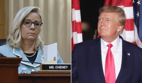 Former president Donald Trump, left, tells Rep. Liz Cheney, right, 'you're fired' as she is projected to lose the Wyoming primary election.