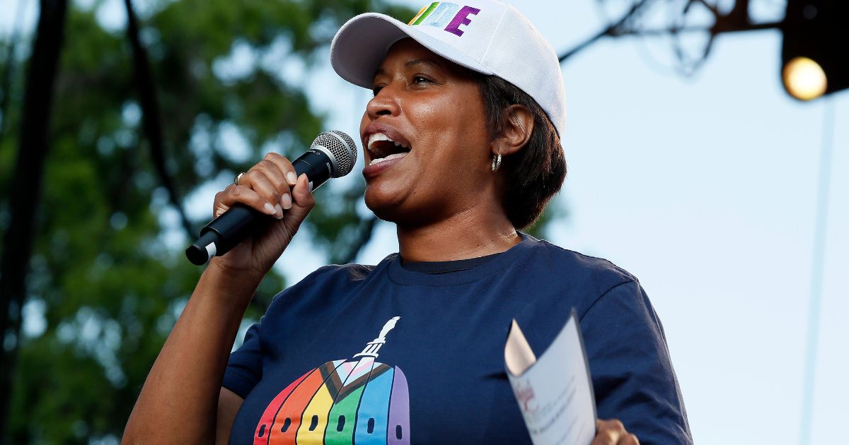 Mayor Muriel Bowser speaks at the Capital Pride concert and festival on Pennsylvania Avenue in Washington, D.C., on June 12.