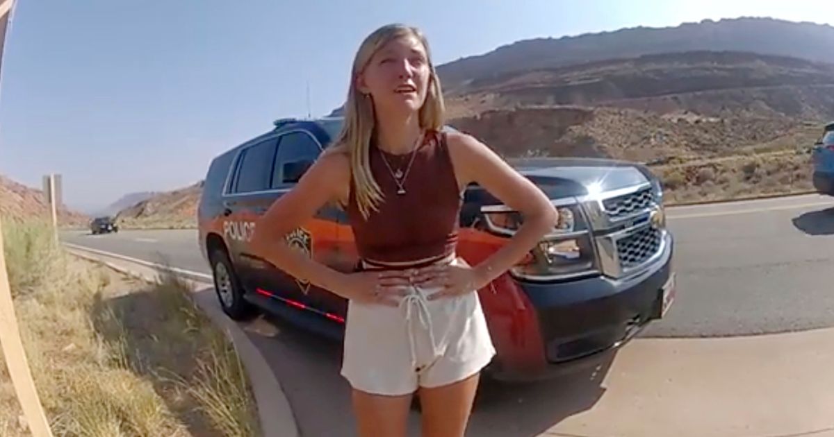 Police body camera video taken by a Moab Police Department officer on Aug. 12, 2021, shows Gabby Petito talking to officers after police pulled over the van she was traveling in with her boyfriend, Brian Laundrie.