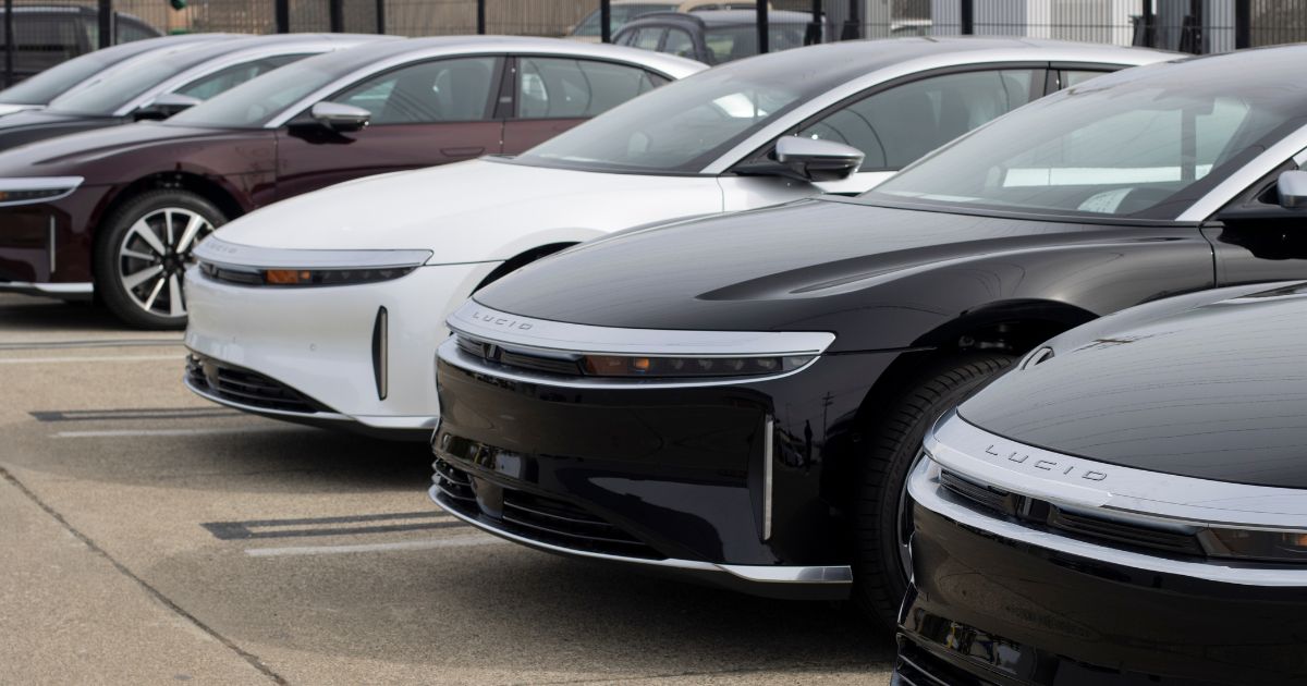 New Lucid Air electric cars are seen outside a Lucid showroom in Millbrae, California, on May 5.