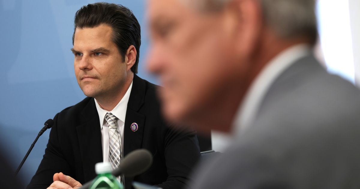GOP Rep. Matt Gaetz of Florida, seen in a file photo from June, was the target of an extortion attempt in 2021. That extortioner was sentenced Monday to 63 months in jail.