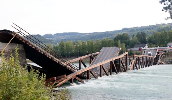 A second wooden bridge in Norway collapsed, sending a car plunging into the river and leaving a truck stuck in a vertical position.