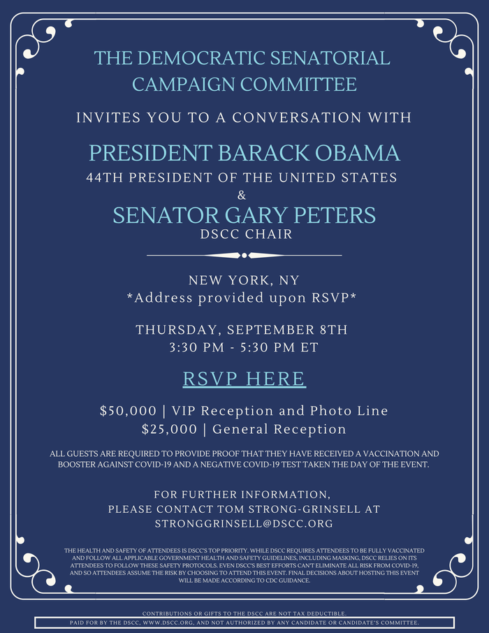 DSCC invitation to to "a conversation with Barack Obama"