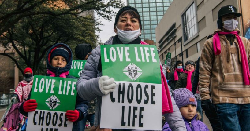 Pro-life demonstrators are seen marching in Dallas during the 