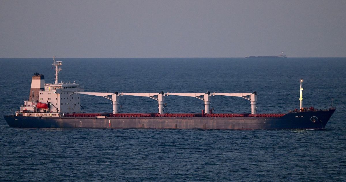 The Sierra Leone-flagged cargo ship Razoni is seen at sea Thursday after leaving the Ukrainian port of Odessa a day earlier.