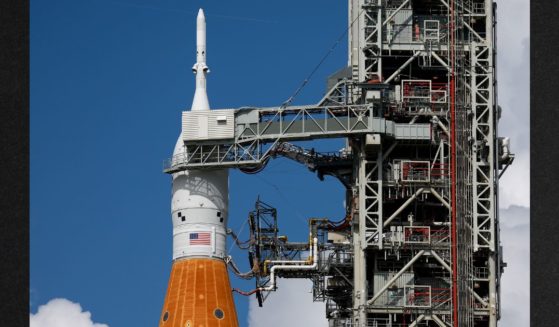 NASA’s Artemis I rocket sits on launch pad 39-B at Kennedy Space Center as it is prepared for an unmanned flight around the moon on Monday,