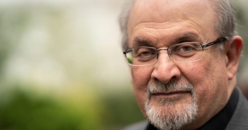 Salman Rushdie is seen at the Cheltenham Literature Festival on Oct. 12, 2019, in Cheltenham, England.