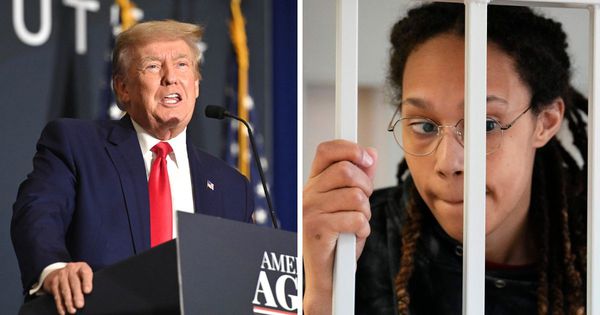 Former President Donald Trump, left, offered his opinion on WNBA player Brittney Griner's, right, prisoner trade over the weekend during an interview on "The Clay Travis and Buck Sexton Show."