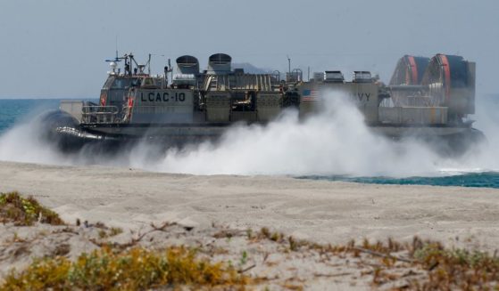 a U.S. Navy hovercraft coming ashore