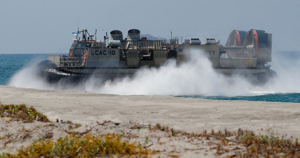 a U.S. Navy hovercraft coming ashore