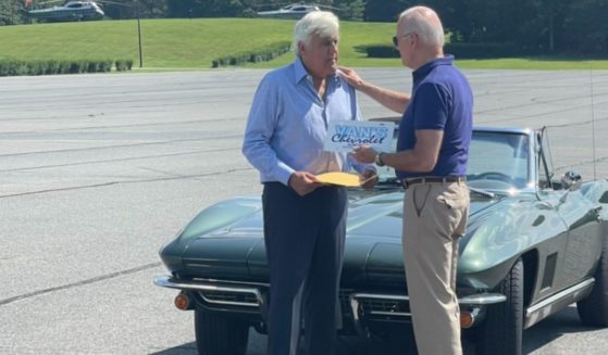 President Joe Biden and comedian Jay Leno talk Friday during taping for an upcoming episode of "Jay Leno’s Garage."