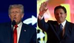 Former President Donald Trump, left, speaks July 23 at the Turning Point USA Student Action Summit in Tampa, Florida. Right, Florida Gov. Ron DeSantis speaks July 22 at the same event.
