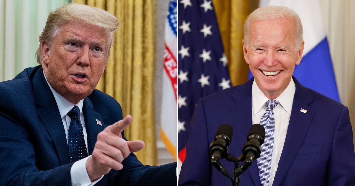 Former President Donald Trump, left, in a 2020 file photo; President Joe Biden, right, in an Aug. 9 photo.