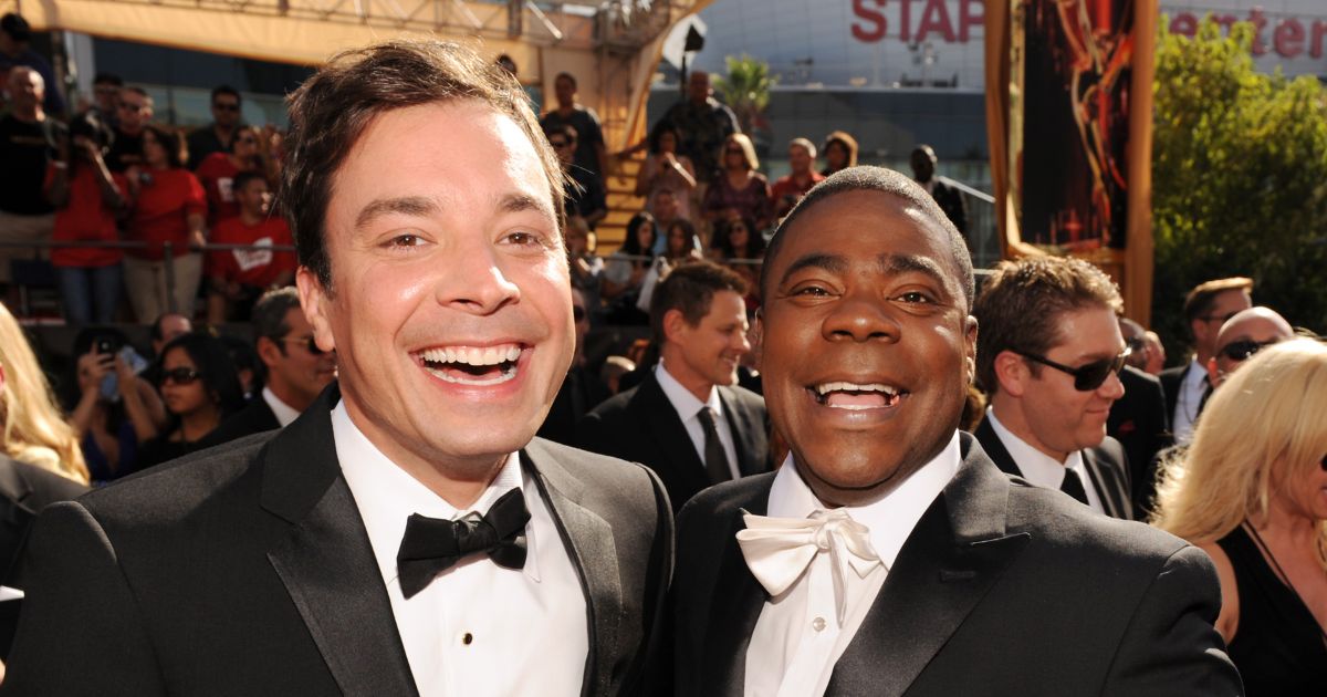 Comedians Jimmy Fallon, left, and Tracy Morgan are pictured in a 2011 file photo from the Emmy Awards in Los Angeles.