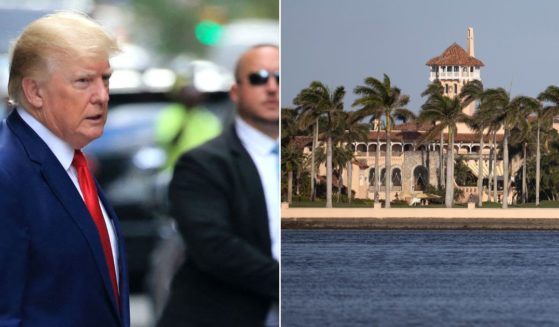 Former President Donald Trump, left; the exterior of the Mar-a-Lago Club, right.