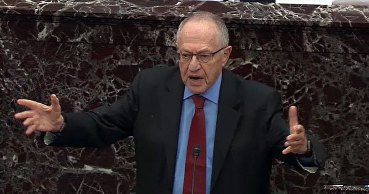 Legal scholar Alan Dershowitz argues on behalf of then-President Donald Trump during Trump's impeachment trial in the Senate in January 2020.
