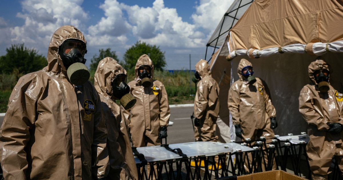The Ukrainian Emergency Ministry has sent rescuers in hazmat suits to the city of Zaporizhzhia, Ukraine, in case of a possible nuclear incident at the Zaporizhzhia nuclear power plant located near the city.