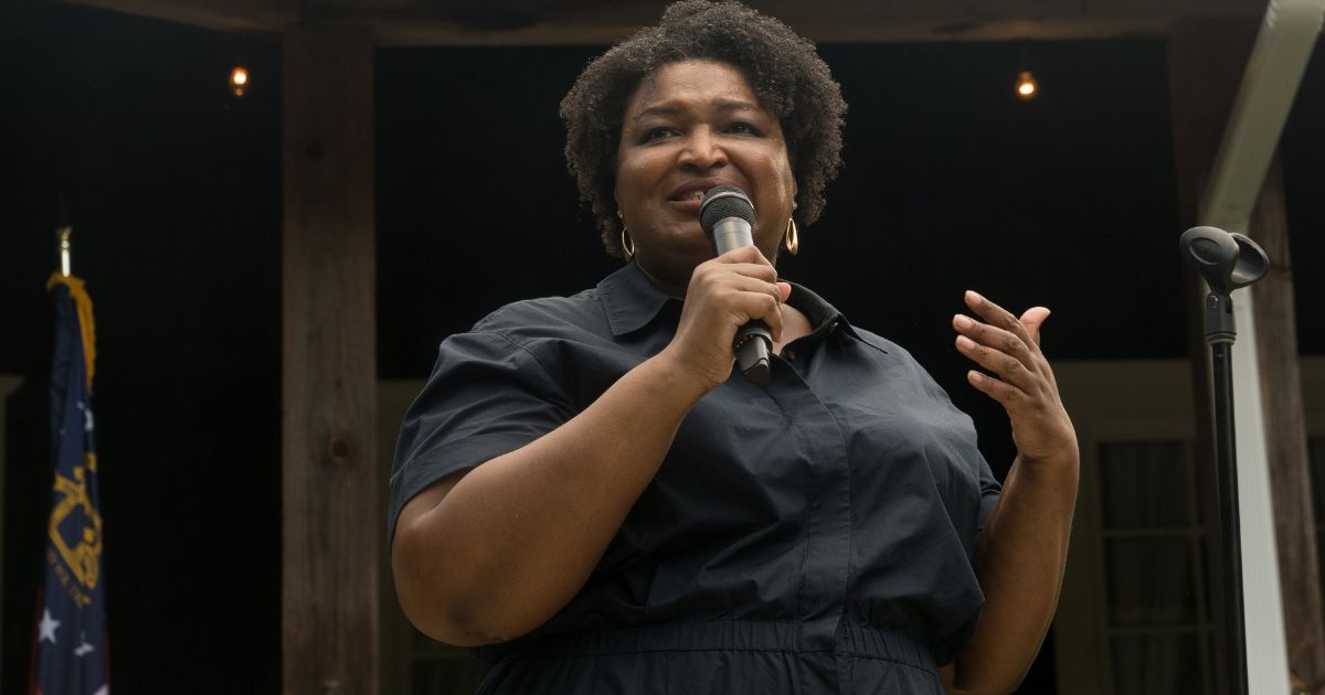 Georgia gubernatorial candidate Stacey Abrams speaks to supporters and members of the Rabun County Democrats group on July 28 in Clayton, Georgia.