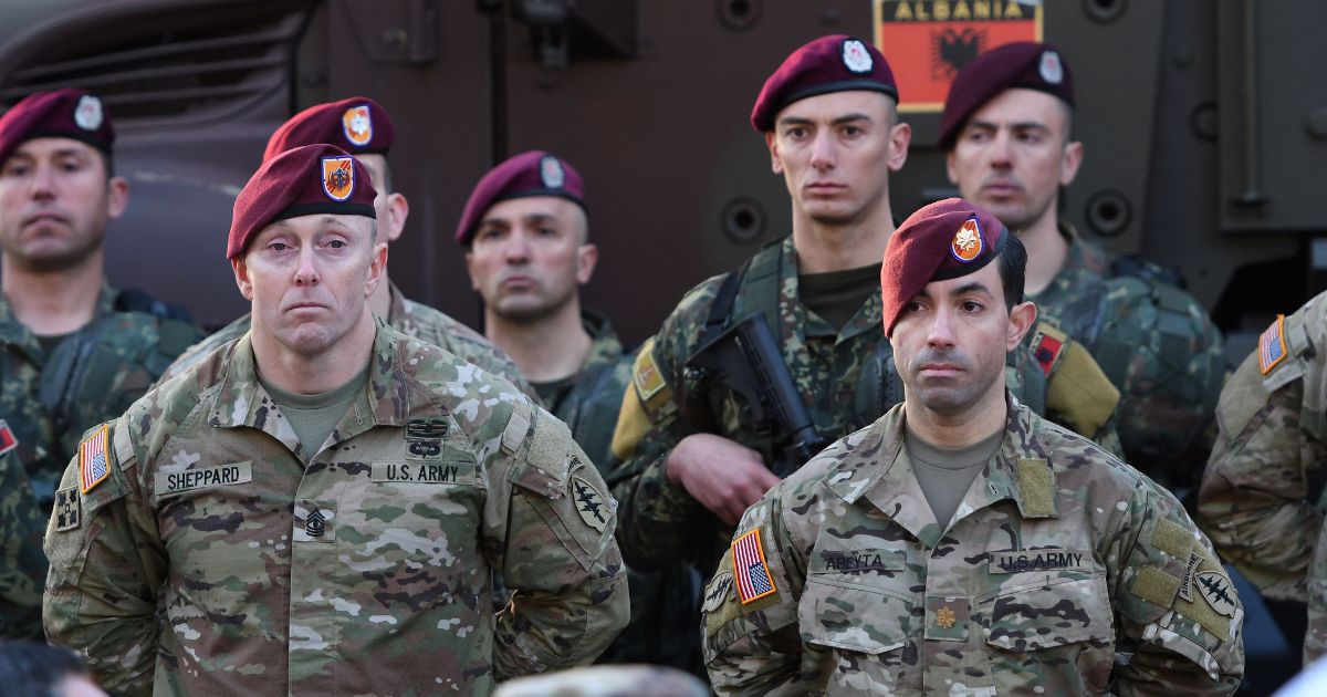 Albania's Special Armed Forces and U.S. army soldiers attend a ceremony marking the opening of the forward-based headquarters in Albania of the US Special Operations Command Europe (SOCEUR) on March 9.