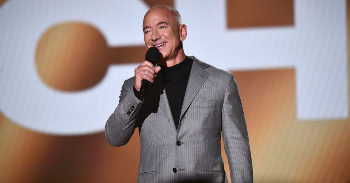 Jeff Bezos speaks onstage during the 2021 People's Choice Awards at Barker Hangar on Dec. 07, 2021, in Santa Monica, California.