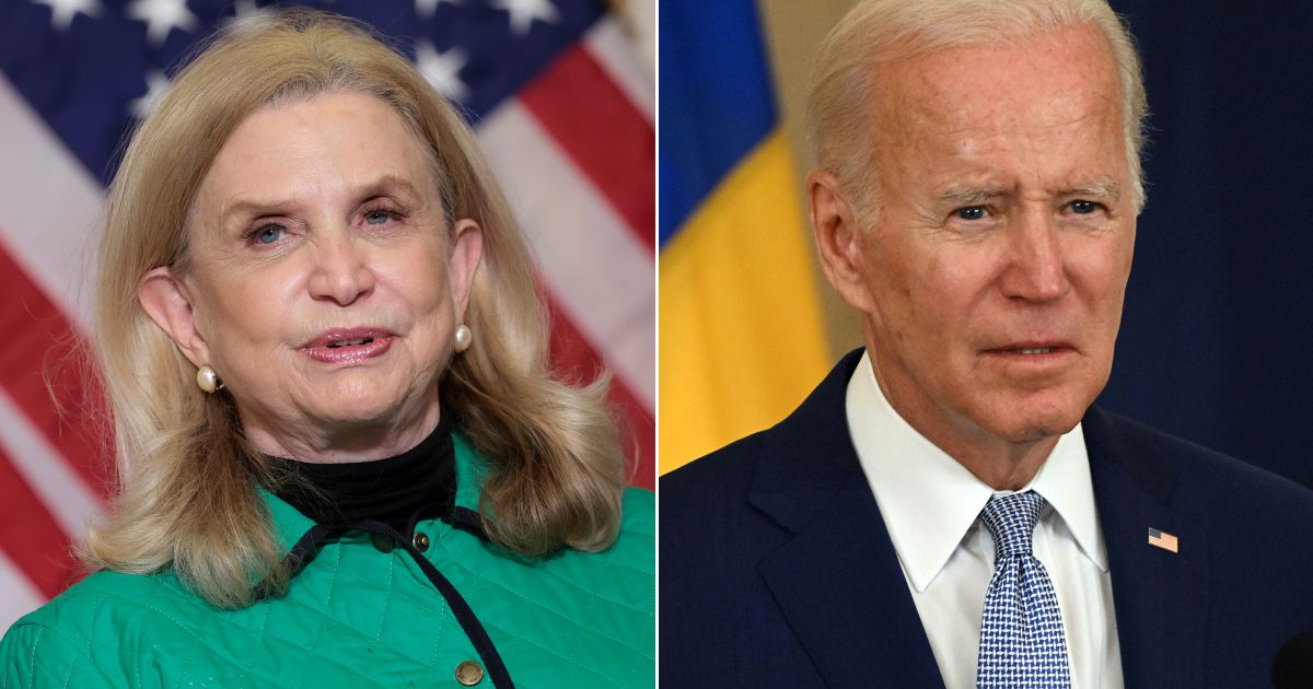 Democratic Rep. Carolyn Maloney, left, comments on if President Joe Biden, right, is running again.