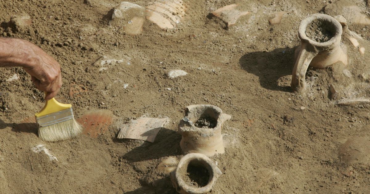 Archaeologists find from a massive archaeological dig in Istanbul, on April 21, 2008.
