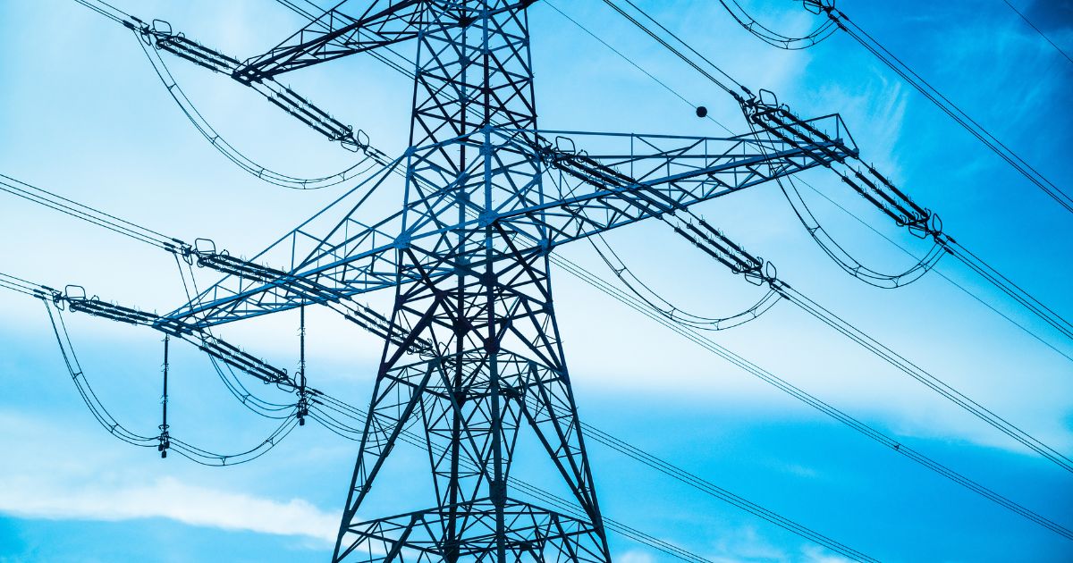 An electrical tower is seen in this stock image.