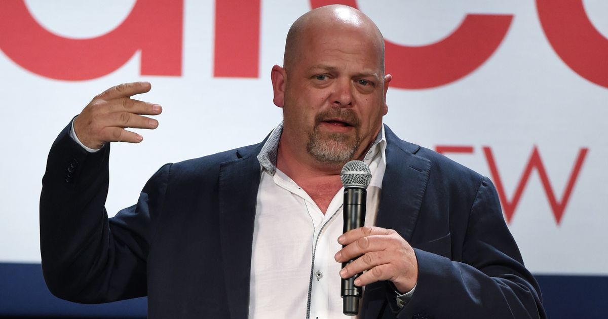 Rick Harrison from History's "Pawn Stars" television series speaks at a rally at the Texas Station Gambling Hall & Hotel on Feb. 21, 2016, in Las Vegas.