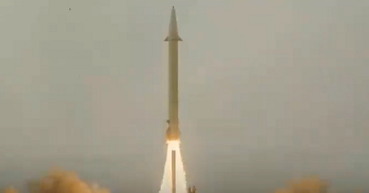 A missile takes off in a video released by Iranian state media on Saturday.