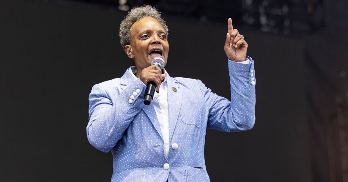 Chicago Mayor, Lori Lightfoot speaks to the crowd at Grant Park on Thursday in Chicago.