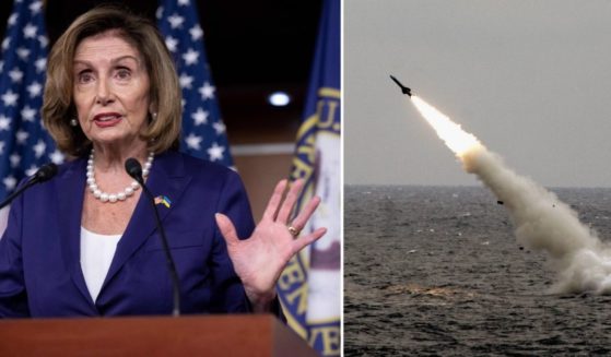 Speaker of the House Nancy Pelosi holds her weekly news conference on Capitol Hill in Washington, D.C., on Friday. A Chinese submarine launches a missile on August 23, 2005, near China's Shandong Peninsula.