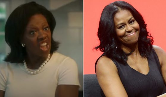 The above image is a side by side of an actress, left, that portrays former First Lady Michelle Obama, right in a TV show titled "The First Lady".