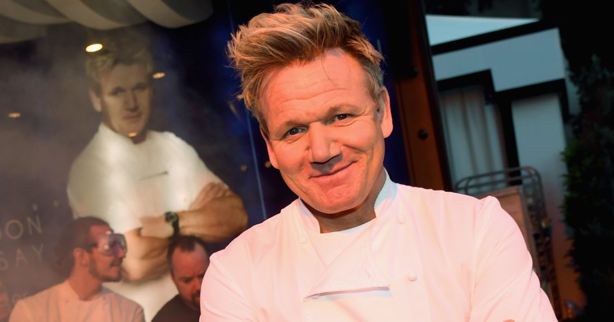 Television personality and chef Gordon Ramsay poses at the Gordon Ramsay Burger booth at the 11th annual Vegas Uncork'd by Bon Appetit Grand Tasting event at Caesars Palace on April 28, 2017, in Las Vegas.