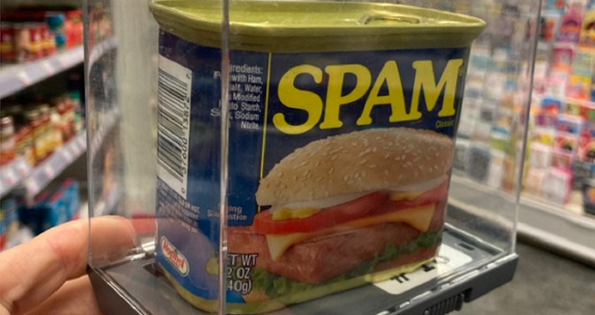 A can of Spam in a locked box at a New York City franchise of the Duane Reade store chain.