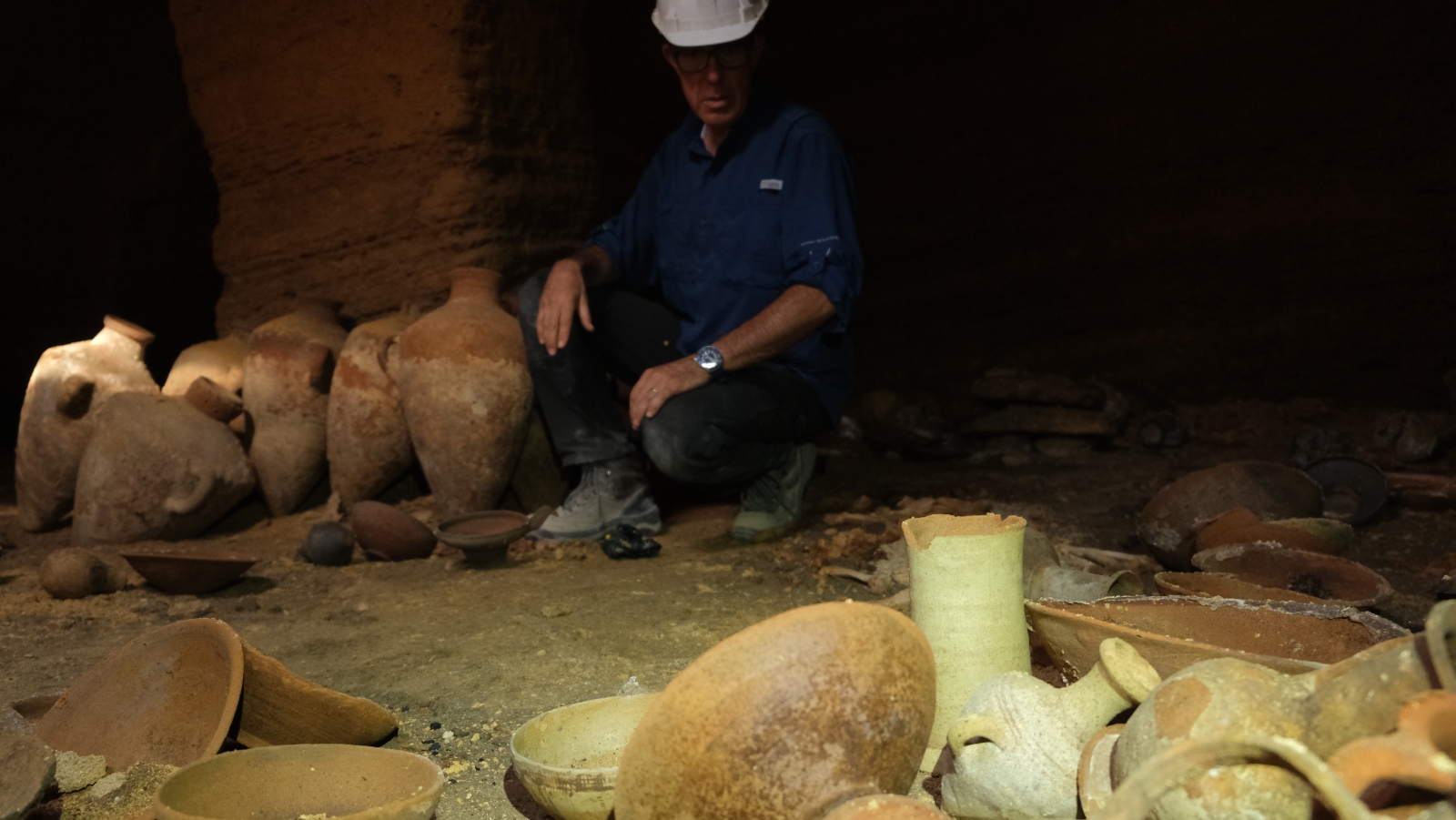 Inside the ancient burial cave found at Palmachim Beach. Photo by Emil Aladjem/Israel Antiquities Authority