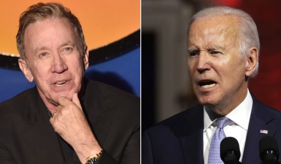At left, Tim Allen performs at the Laugh Factory in West Hollywood, California, on Nov. 4, 2021. At right, President Joe Biden speaks at Independence National Historical Park in Philadelphia on Sept. 1.