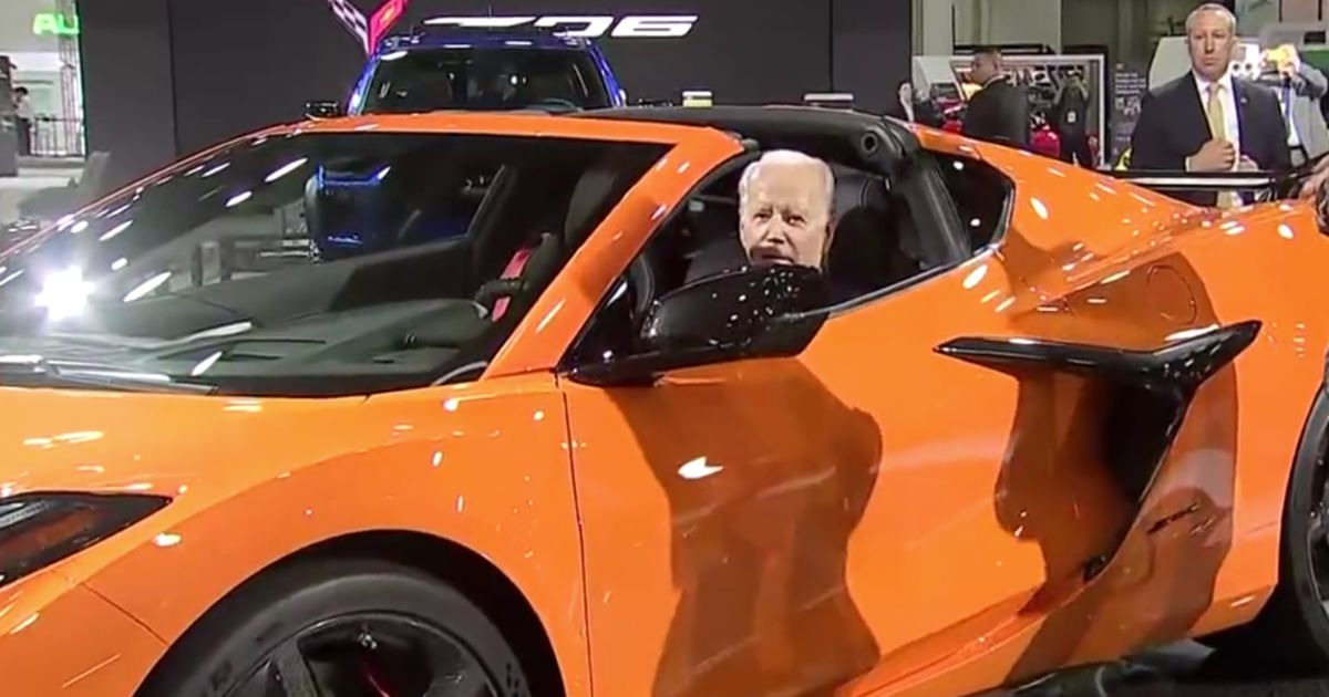 President Joe Biden was pulled from a gas-powered Corvette while visiting the Detroit Auto Show to showcase electric vehicles.
