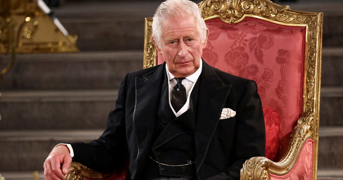 King Charles III attends the presentation of Addresses by the Houses of Parliament in the Palace of Westminster in London on Monday.