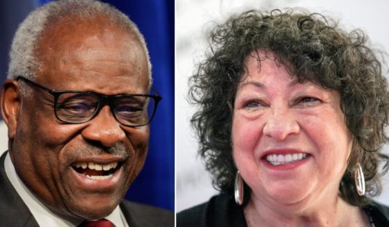 Supreme Court Justice Clarence Thomas, left, speaks at The Heritage Foundation on Oct. 21, 2021, in Washington, D.C. Supreme Court Justice Sonia Sotomayor speaks on Sept. 8 in New York.
