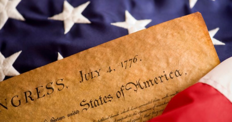 A representation of the Declaration of Independence is seen in this stock image.