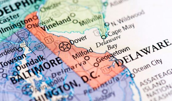 A map of Delaware is seen in this stock image.