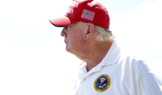 Former President Donald Trump looks on during the LIV Golf Invitational at Trump National Golf Club Bedminster on July 30 in Bedminster, New Jersey.