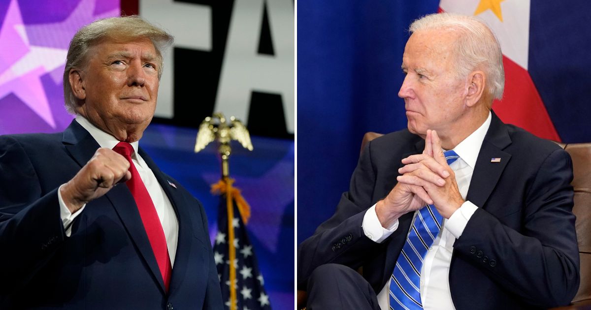 Former President Donald Trump speaks at a conference on June 17 in Nashville, Tennessee. President Joe Biden listens as he meets with Philippine President Ferdinand Marcos Jr. on Thursday in New York.