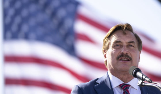 Mike Lindell, CEO of MyPillow, speaks during a rally hosted by former President Donald Trump at the Delaware County Fairgrounds in Delaware, Ohio, on April 23.